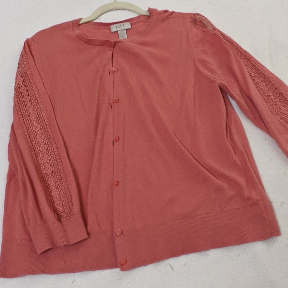 Loft Cardigan with Crocheted Lace Sleeve Detail XL